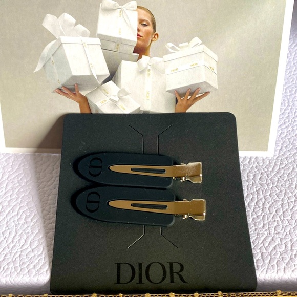 Dior VIP Matte Black and Silver Hair Clips - Picture 1 of 8